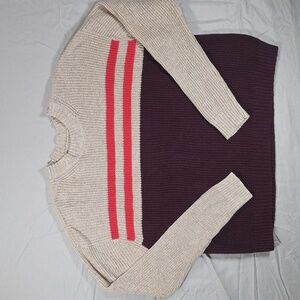 American Eagle Outfitters Purple and Cream Crew Neck Sweater